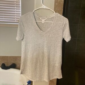 Athleta Gray Striped Short Sleeve Tee